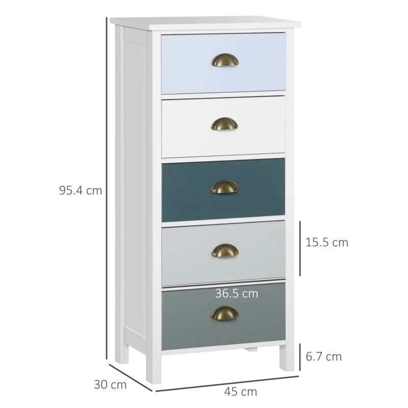 Blue 5-Drawer Slim Storage Cabinet Organizer