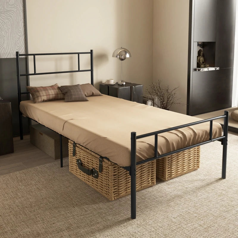 Black Metal Single Bed Frame with Storage Space