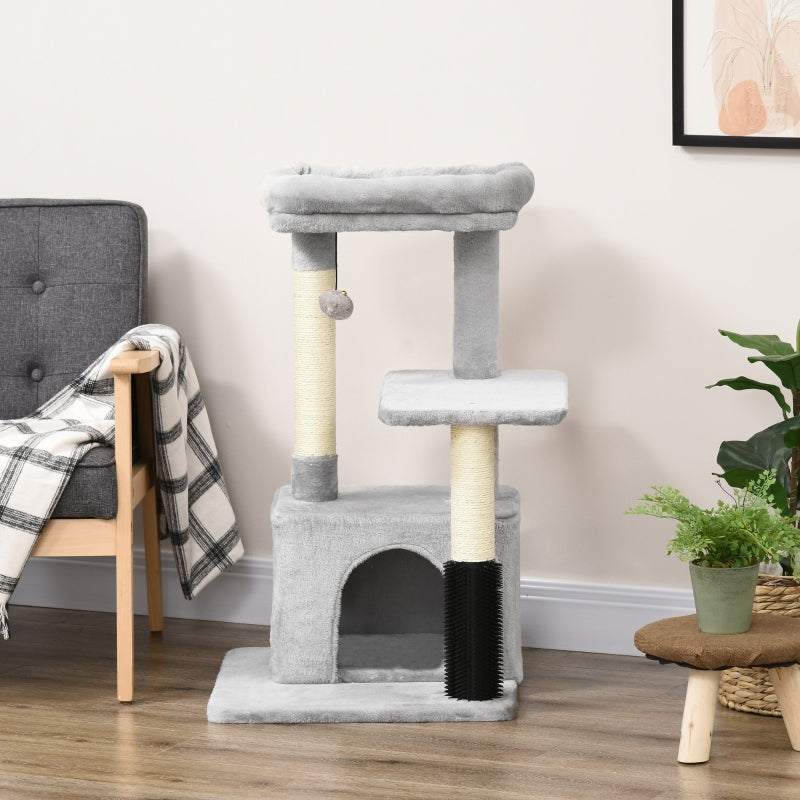 Grey Cat Climbing Tower with Scratching Post & Toys - 48x48x85cm