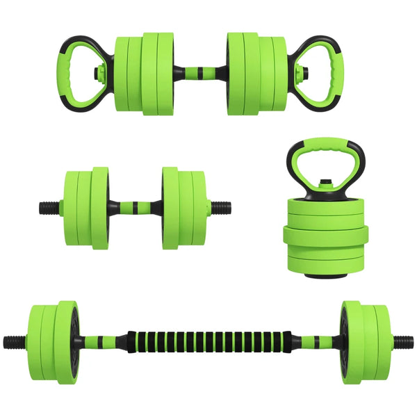 20kg Green Adjustable Weight Dumbbells Set with Barbell, Kettlebell & Push Up Stand