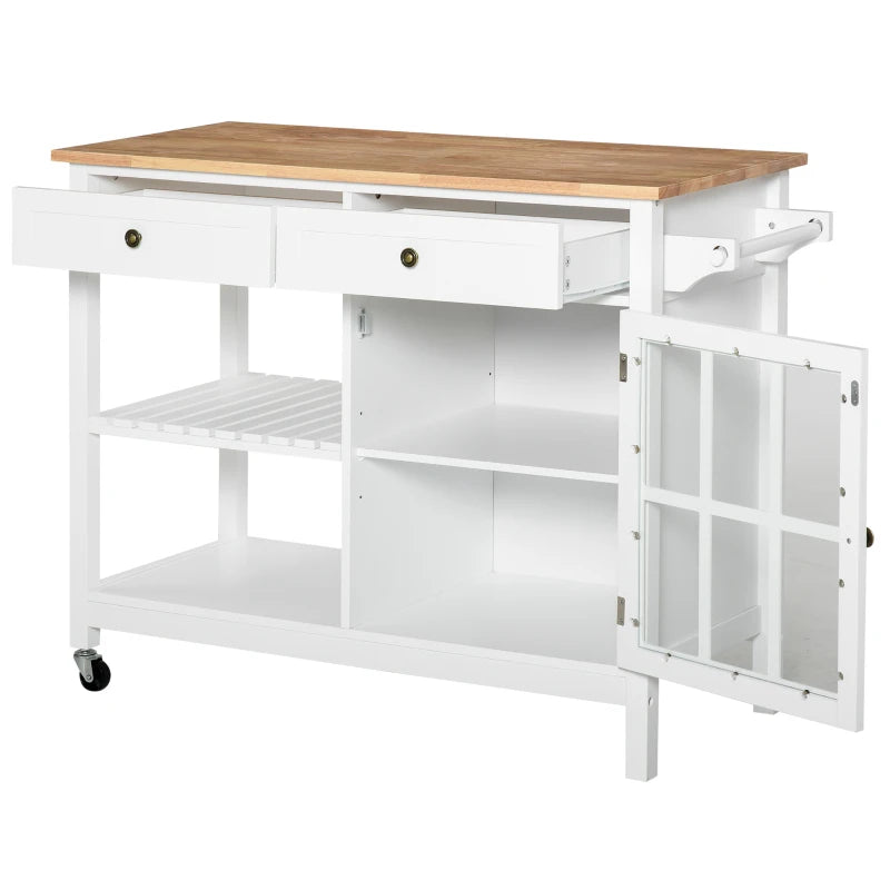 White Kitchen Island Cart with Drawers and Cabinet