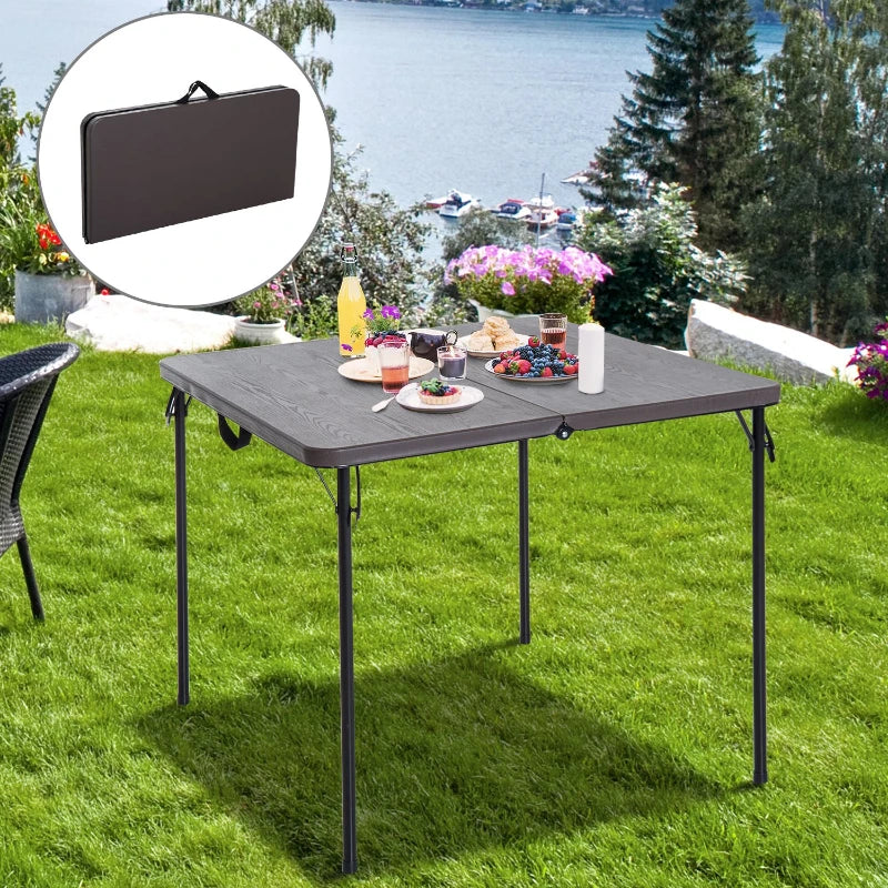 Portable Metal Picnic Table - Compact Outdoor Furniture, Black/Brown, 86x86x71.5 cm