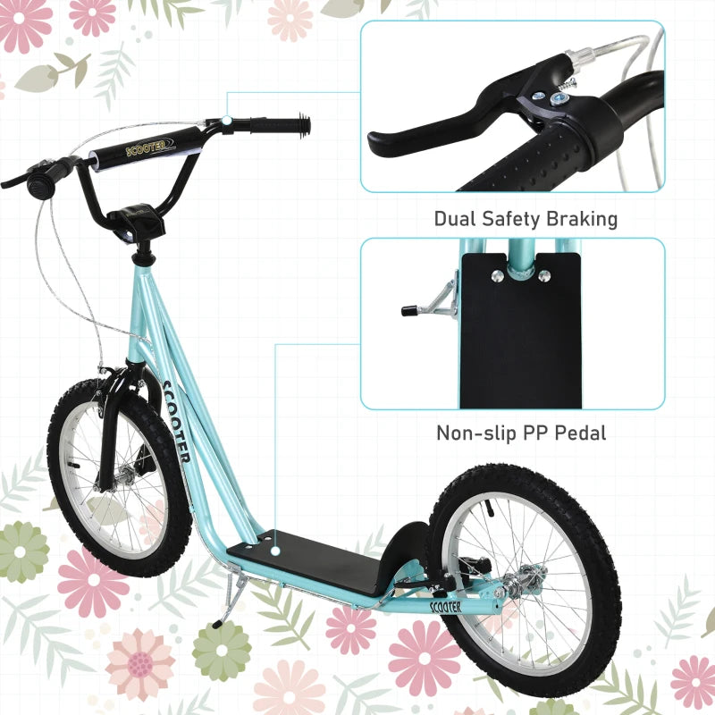 Blue Kids Kick Scooter with Adjustable Height, Anti-Slip Deck, Dual Brakes, Rubber Tyres