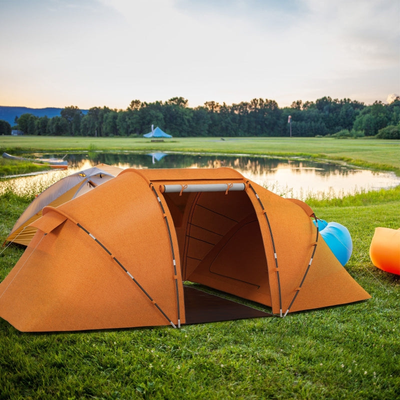 6-Person Orange Camping Tunnel Tent with Two Bedrooms and UV Protection