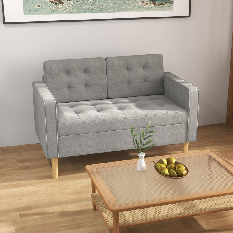 Light Grey 2 Seater Tufted Sofa with Hidden Storage