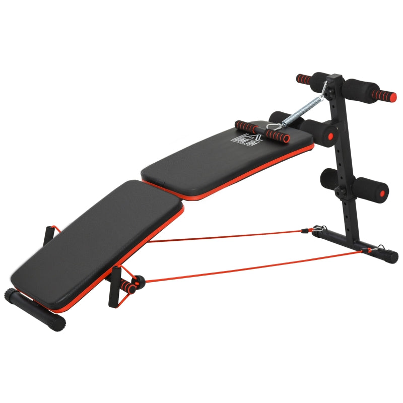 Adjustable Black Sit Up Bench with Thigh Support & Arm Rope - Home Gym Essential