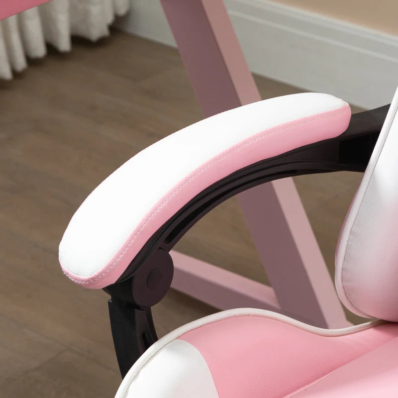 Pink Gaming Chair with Lumbar Support, Footrest & Headrest