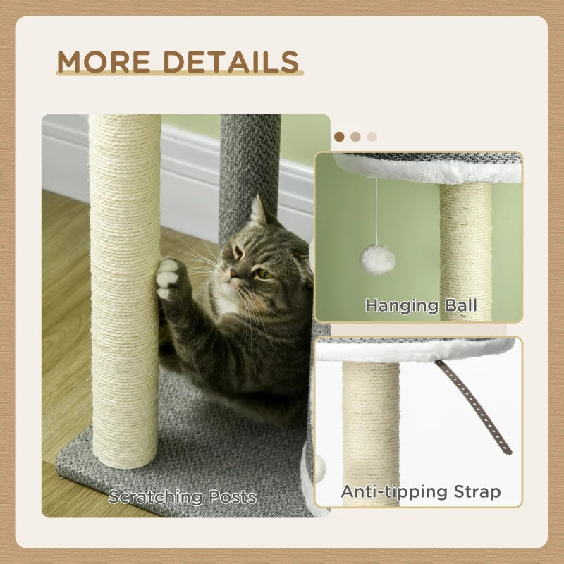 Grey Cat Climbing Tower with Scratching Posts, 132cm