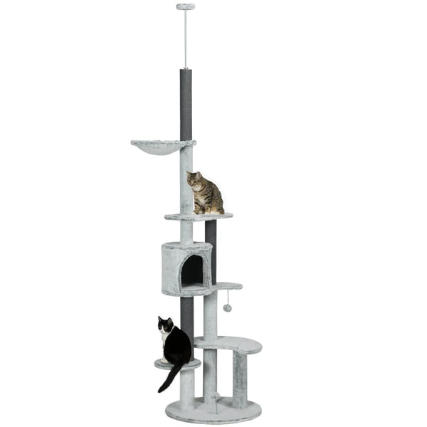 Grey Adjustable Cat Tree with Scratching Posts & Hammock