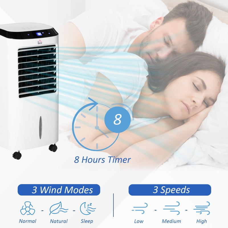 White Portable Evaporative Air Cooler with Anion Ice Cooling and Humidifier