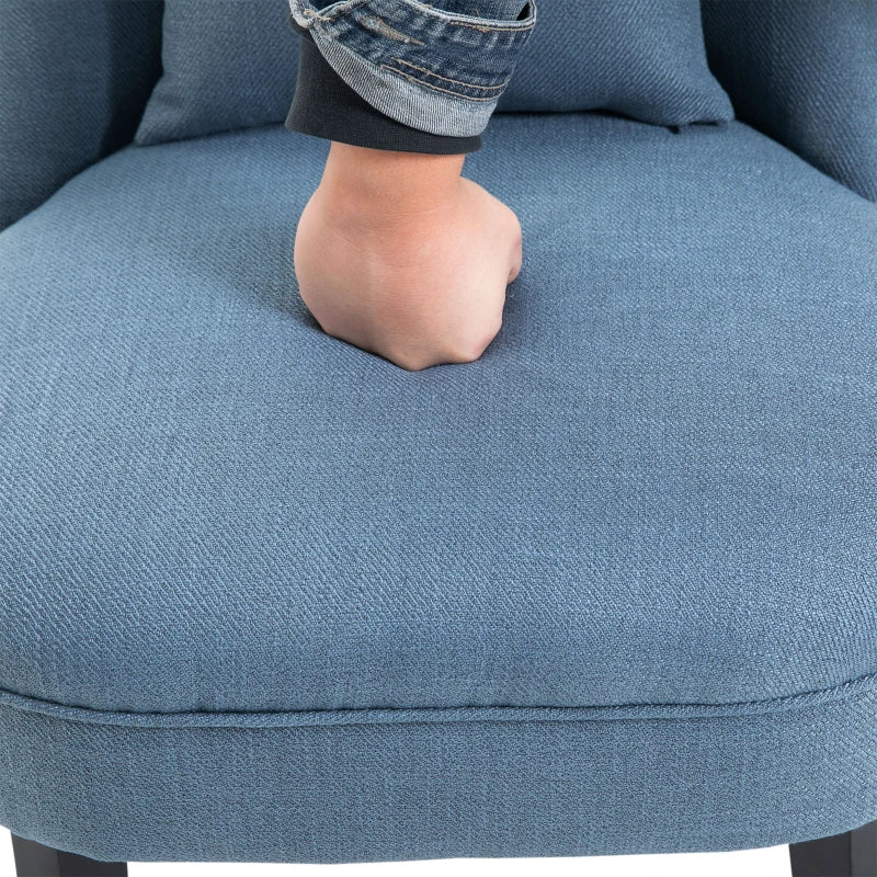 Blue Fabric Tub Chairs with Solid Wood Legs, Set of 2