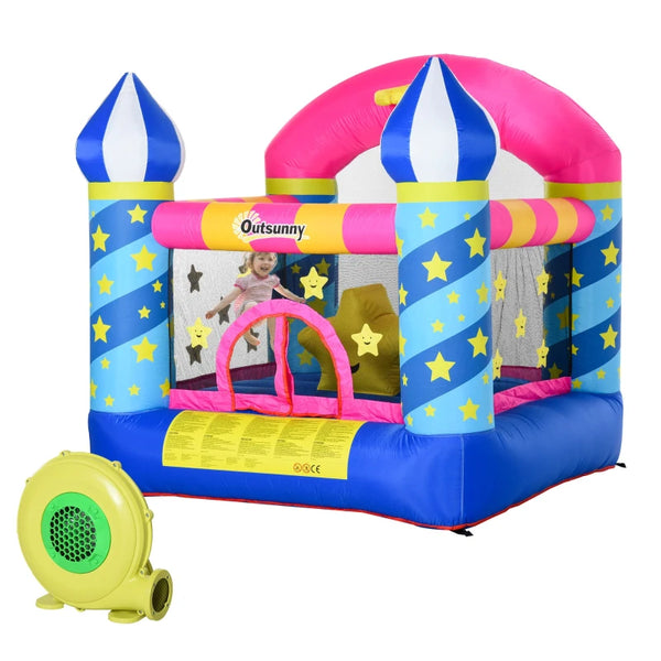 Kids Blue Inflatable Bouncy Castle Trampoline with Blower, Ages 3-8, Stars Design