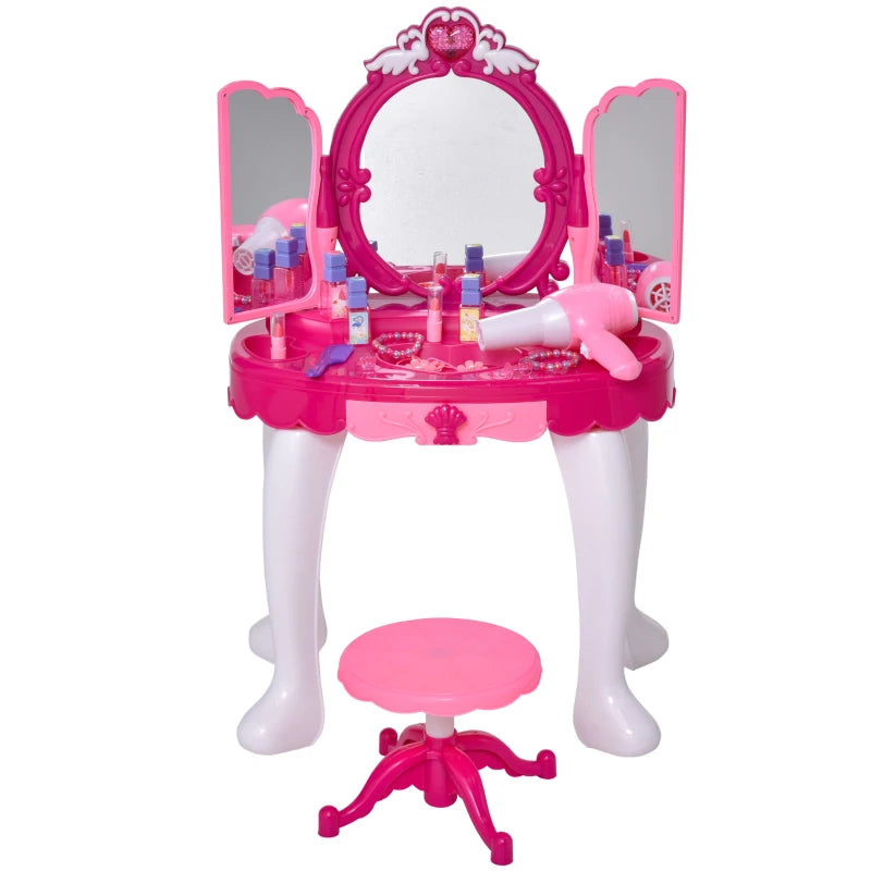 Fuchsia Kids Vanity Dressing Table Set with Lights and Music