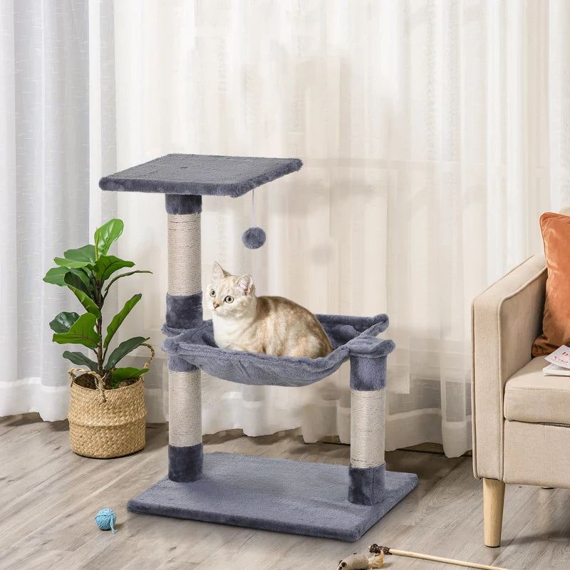 Grey Cat Tree with Scratching Posts and Hammock