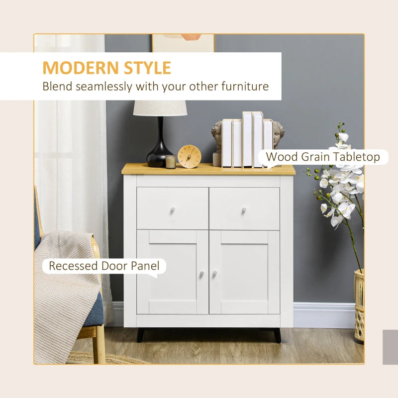 White Modern Sideboard Storage Cabinet with Double Doors and Drawers