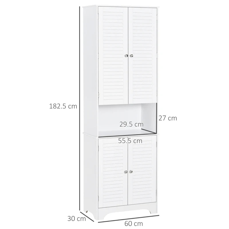 White Retro Tall Bathroom Cabinet with 3 Shelves & Shutters