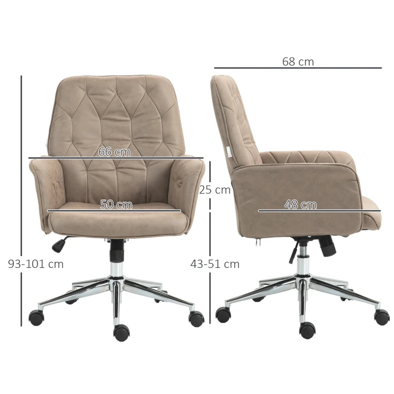 Khaki Microfibre Swivel Computer Chair with Armrest & Adjustable Height