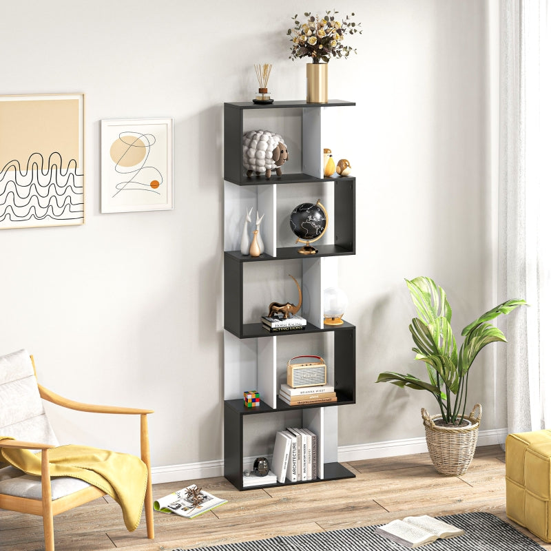 Black 5-Tier S-Shaped Bookcase Shelving Unit