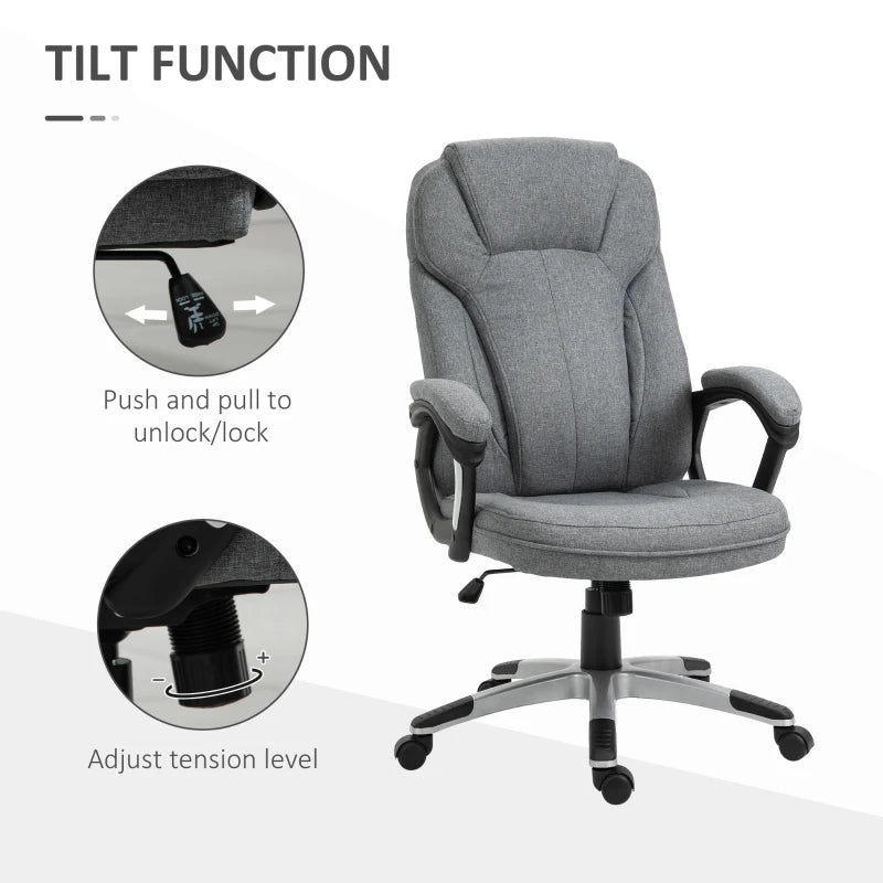 Grey Linen Office Chair with Adjustable Height and Swivel Wheels