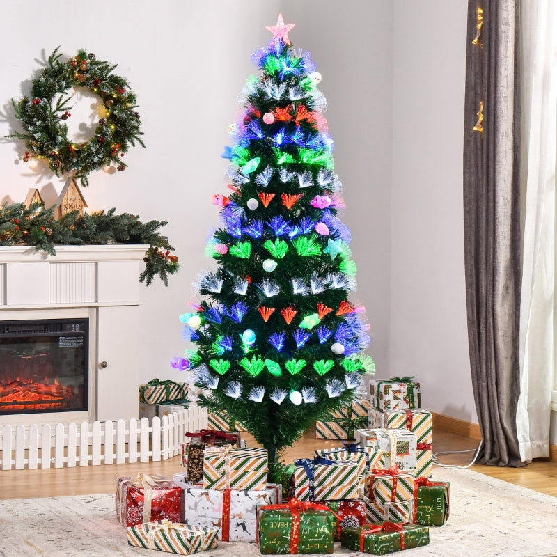 6FT Green Pre-Lit Christmas Tree with Fibre Optic Baubles and LED Lights