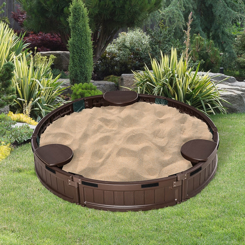 Brown Round Kids Sand Pit with Water-Resistant Cover