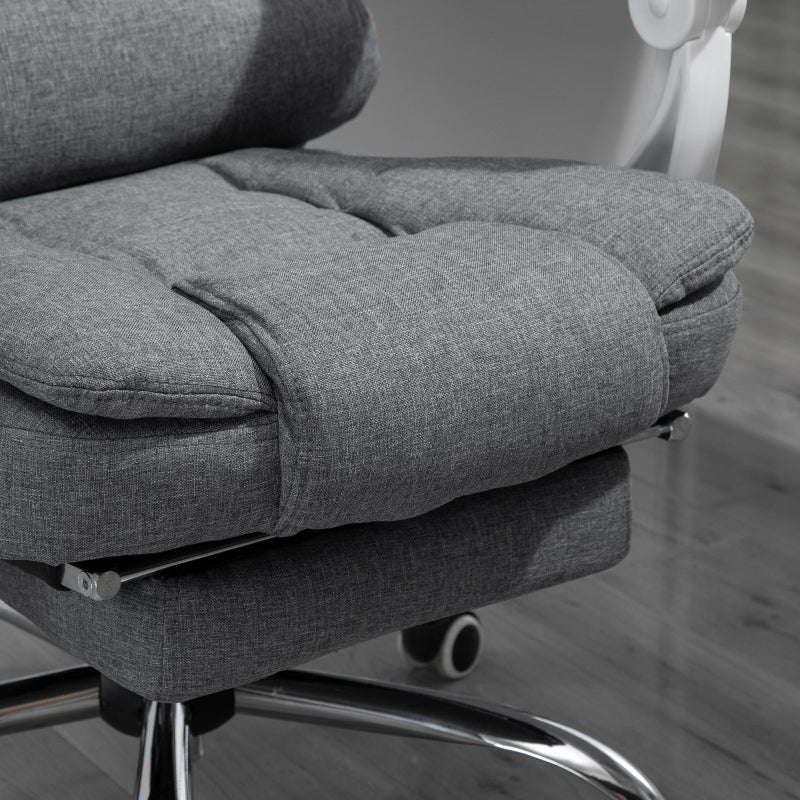 Grey Linen Swivel Office Chair with Reclining Backrest and Footrest