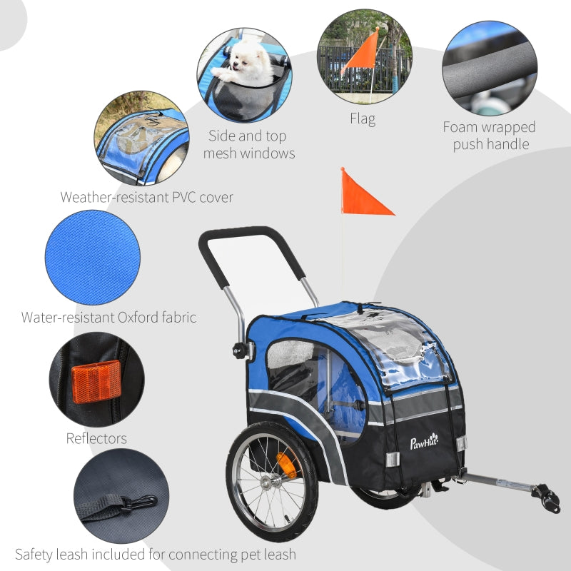 Blue Dog Bike Trailer Pet Cart Carrier Stroller with 360° Rotatable Wheel