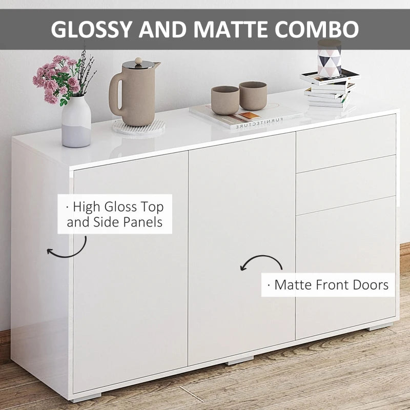 White High Gloss Sideboard with Push-Open Design and 2 Drawers