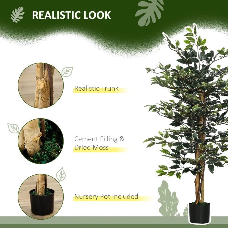 130cm Tall Artificial Ficus Tree Set, Lifelike Leaves, Indoor Outdoor Decor, Green
