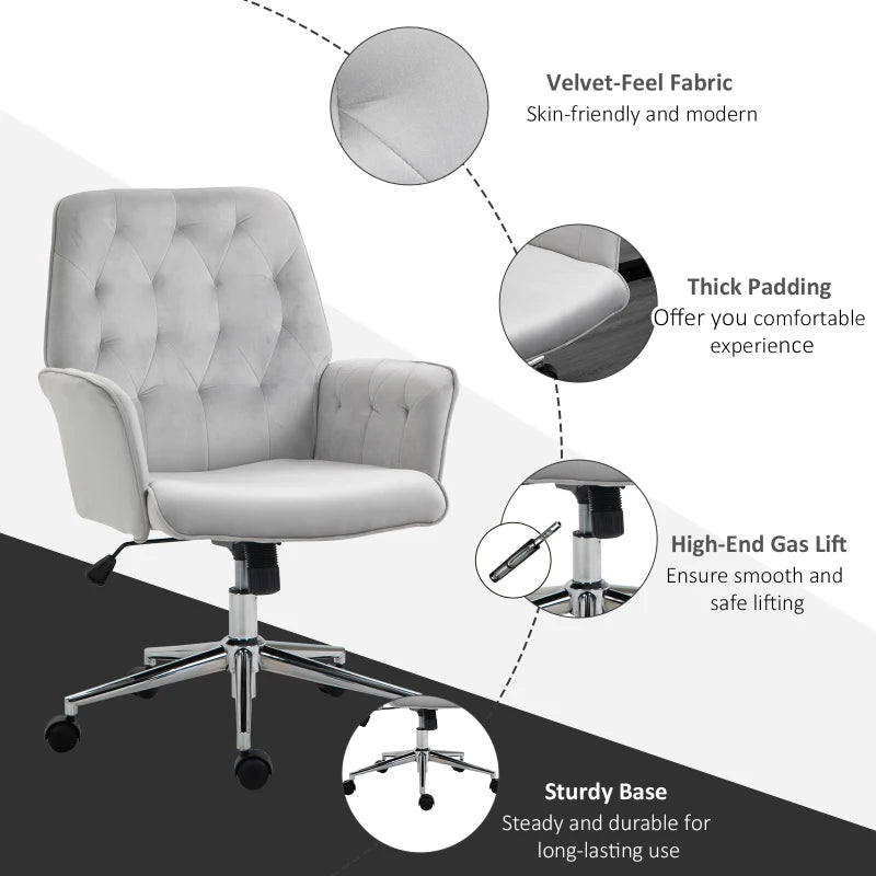 Light Grey Linen Swivel Computer Chair with Armrest