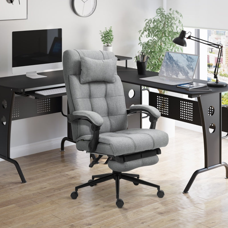 Light Grey Ergonomic Office Chair with Footrest and Armrests
