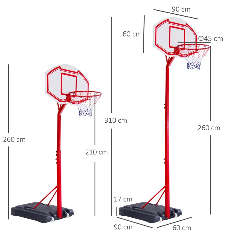 Adjustable Portable Basketball Hoop Set - Black, 2.1-2.6m Height, Wheels