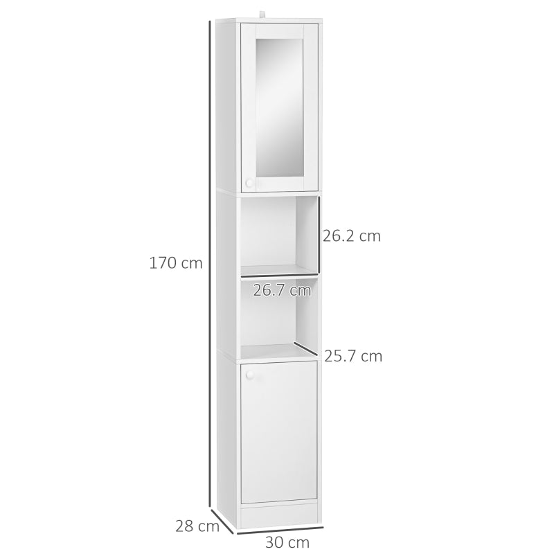 White Tall Bathroom Storage Cabinet with Mirror