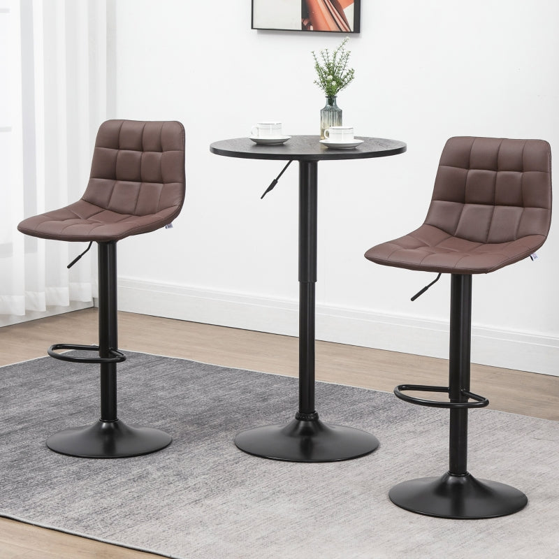 Brown Swivel Barstools Set of 2, PU Leather Upholstered, Tufted Seat & Back