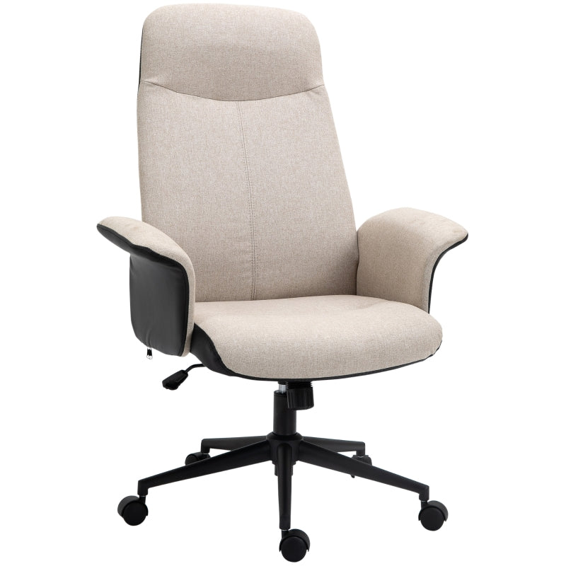 Beige Linen Office Chair with Adjustable Height and Swivel Wheels