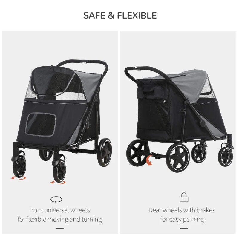 Black Foldable Pet Stroller for Medium and Large Dogs