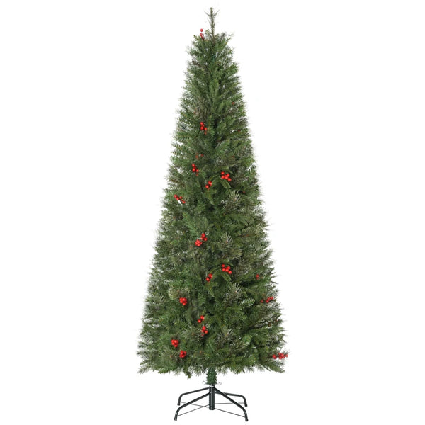 6ft Green Artificial Christmas Tree with Realistic Branches and Red Berries