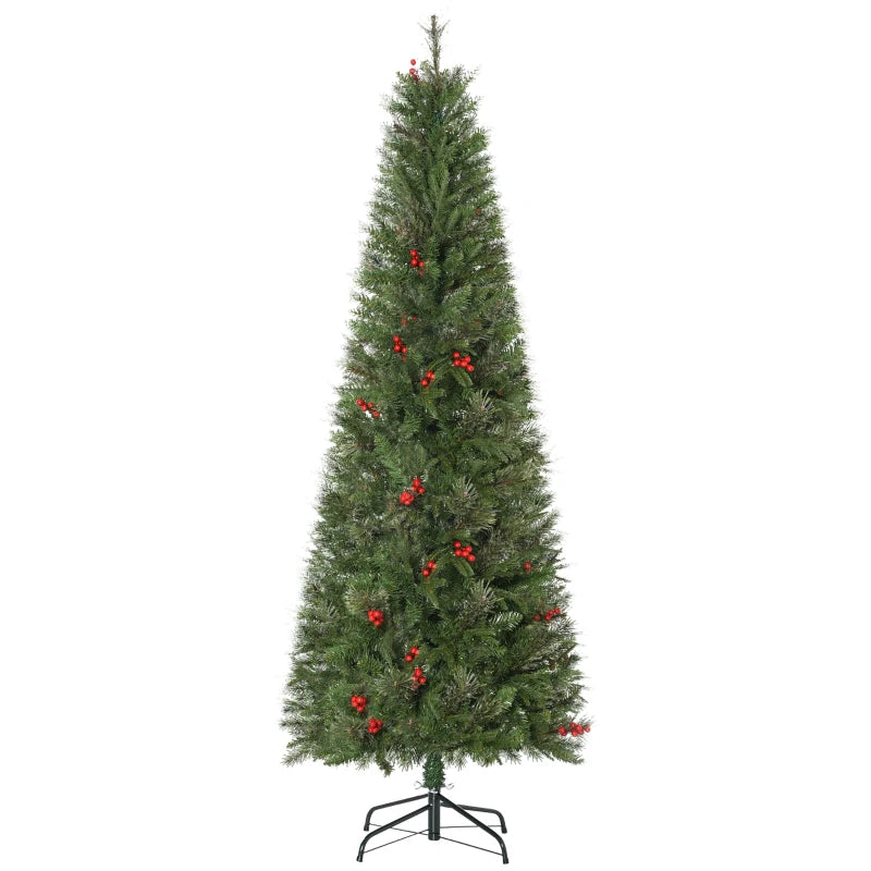 6ft Green Artificial Christmas Tree with Realistic Branches and Red Berries