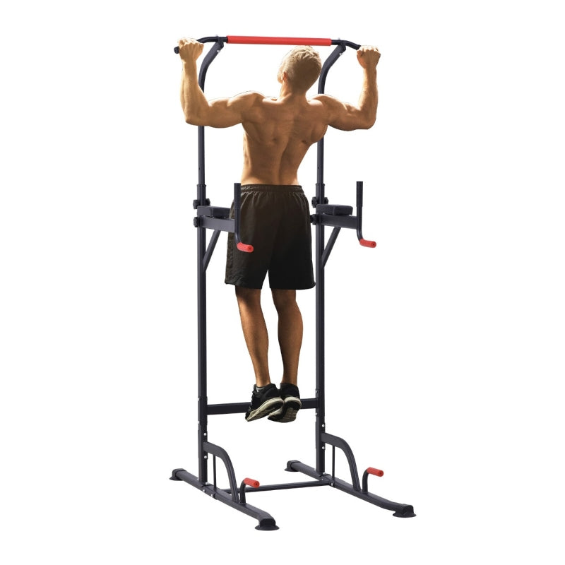 Black Power Tower with Dip Stand and Pull Up Bar - Home Gym Equipment