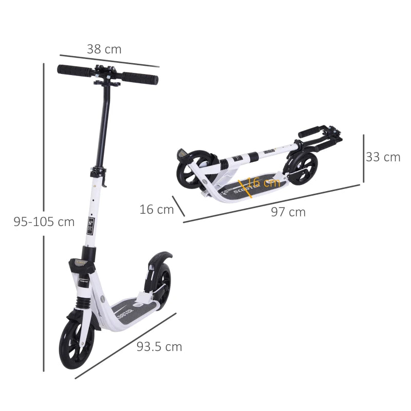 White Folding Urban Scooter with Rear Brake & Shock Absorption System