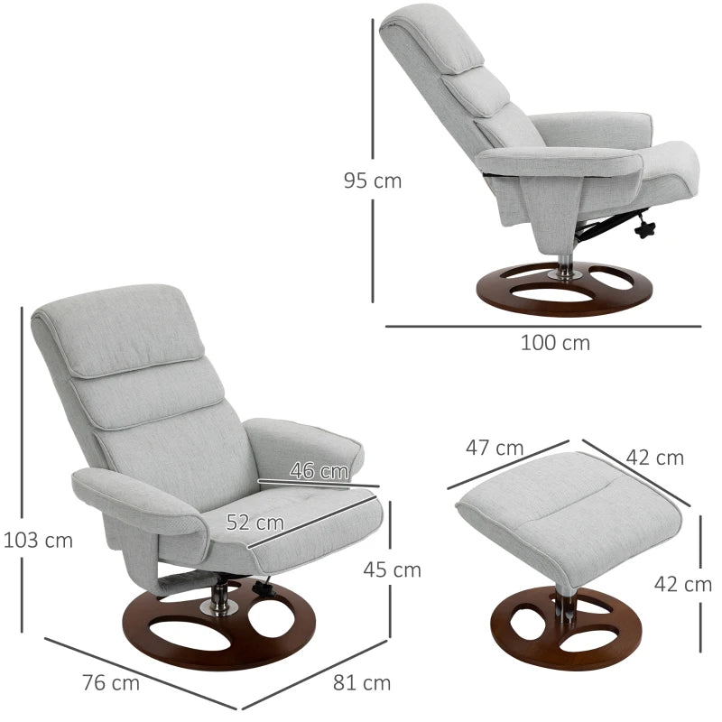 Grey Swivel Recliner Chair with Ottoman Set