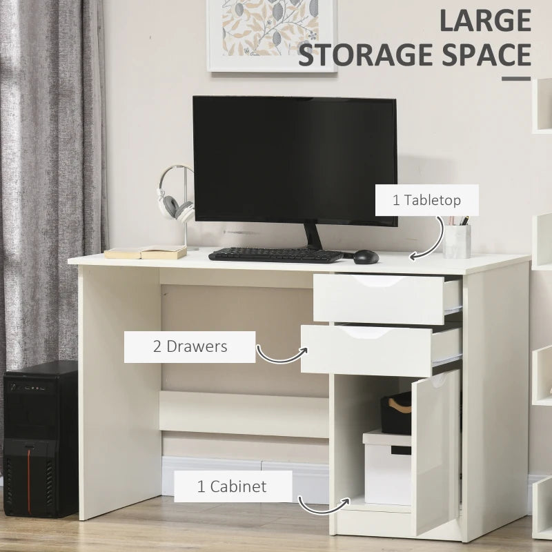 White High Gloss Computer Desk with Drawers and Storage Cabinet, 120x60cm