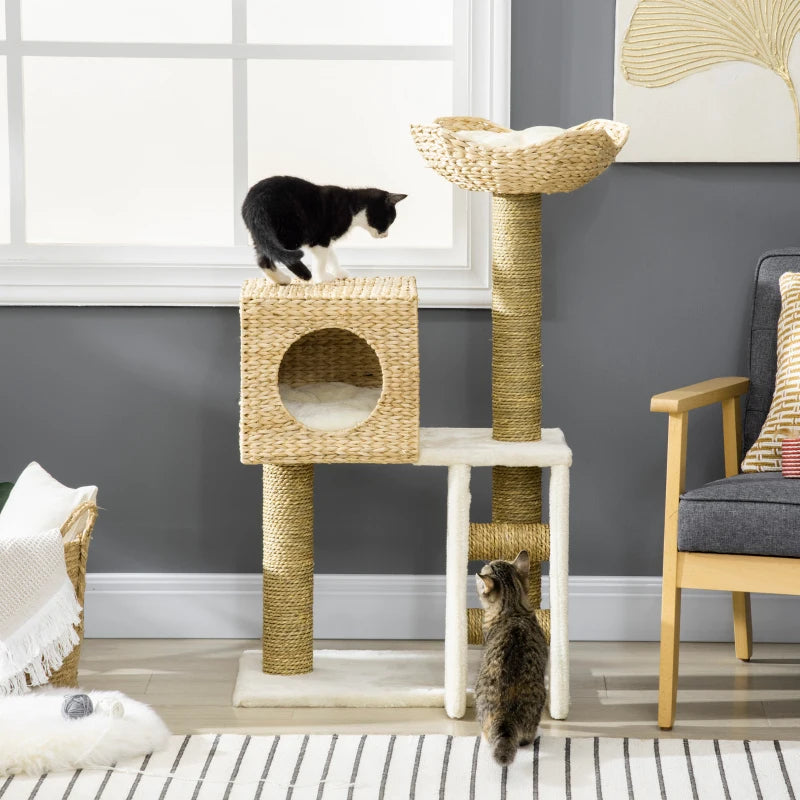 Cat Tree with Scratching Posts, Bed, Cat House - Natural