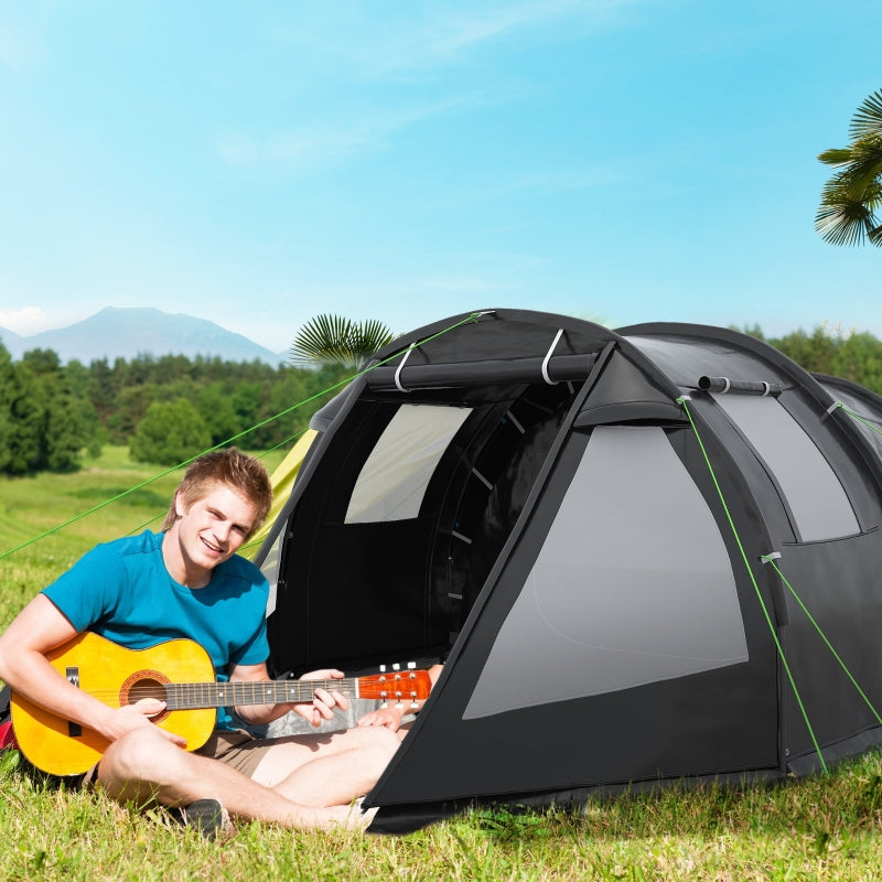 Black 3-4 Person Tunnel Camping Tent with Windows and Covers