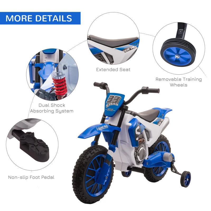 Blue Kids Electric Motorcycle Ride-On with Training Wheels, Ages 3-6