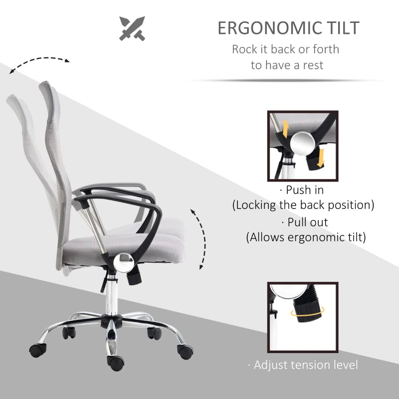 Light Grey Ergonomic Mesh Office Chair with Adjustable Height & Tilt