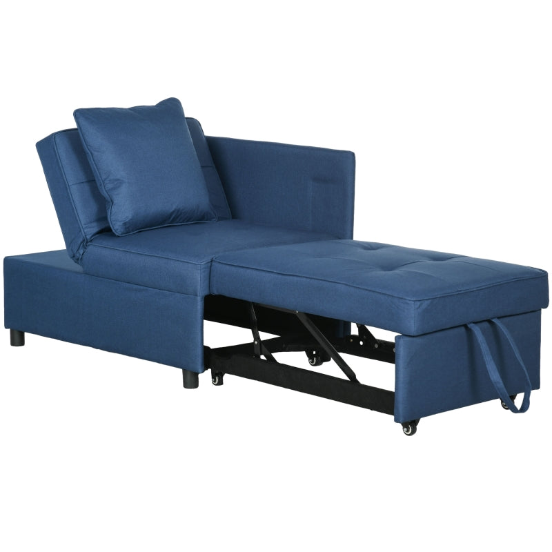 Blue Convertible Single Sofa Bed with Thick Padded Seat, 3-in-1 Multi-Functional Sleeper Chair Bed