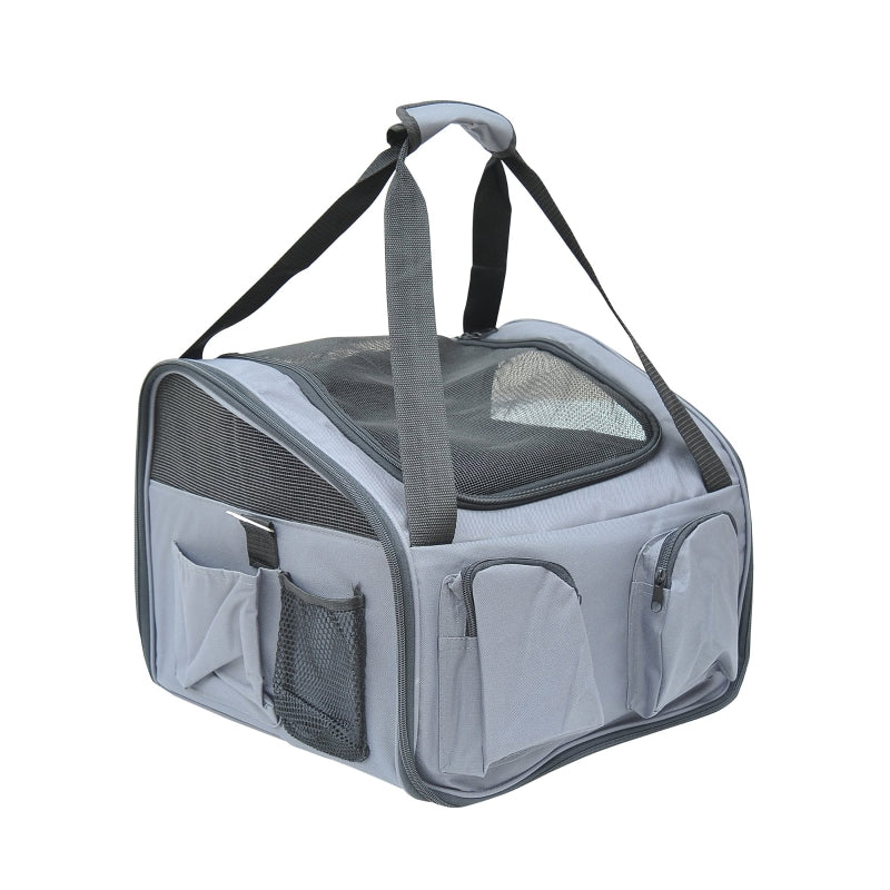 Grey Pet Carrier Bag Seat Cage for Cats Dogs - Portable Travel Tote