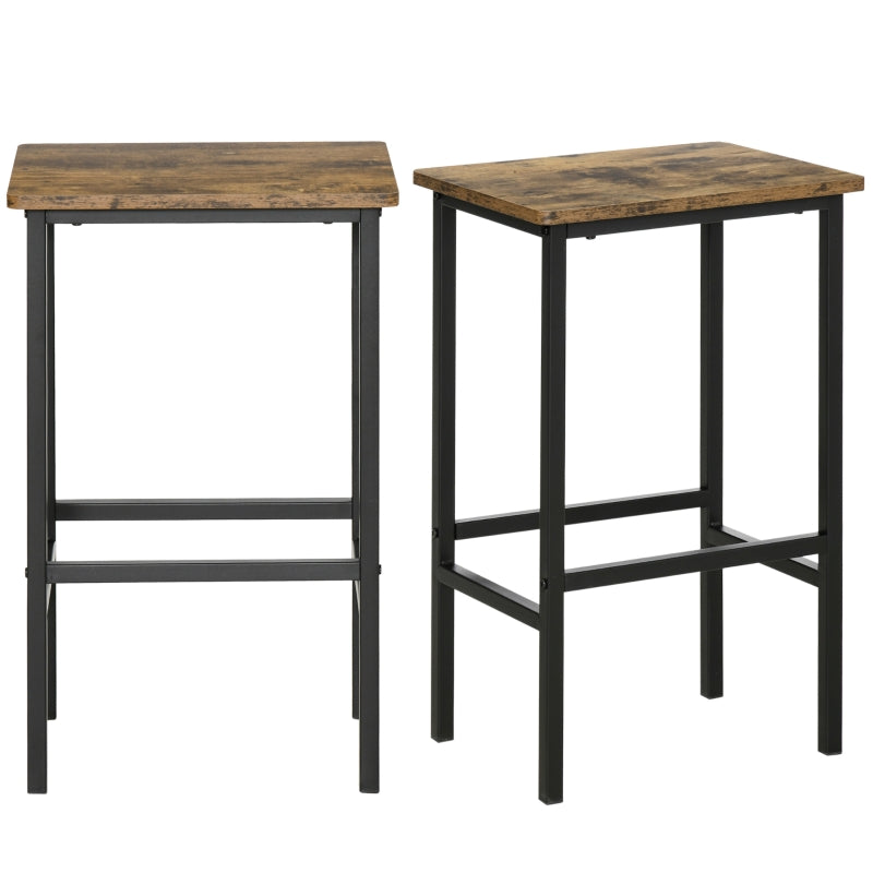 Rustic Brown Industrial Bar Stools, Set of 2 Kitchen Breakfast Chairs with Footrest