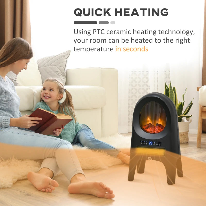 Black Ceramic Electric Space Heater with Realistic Flame Effect